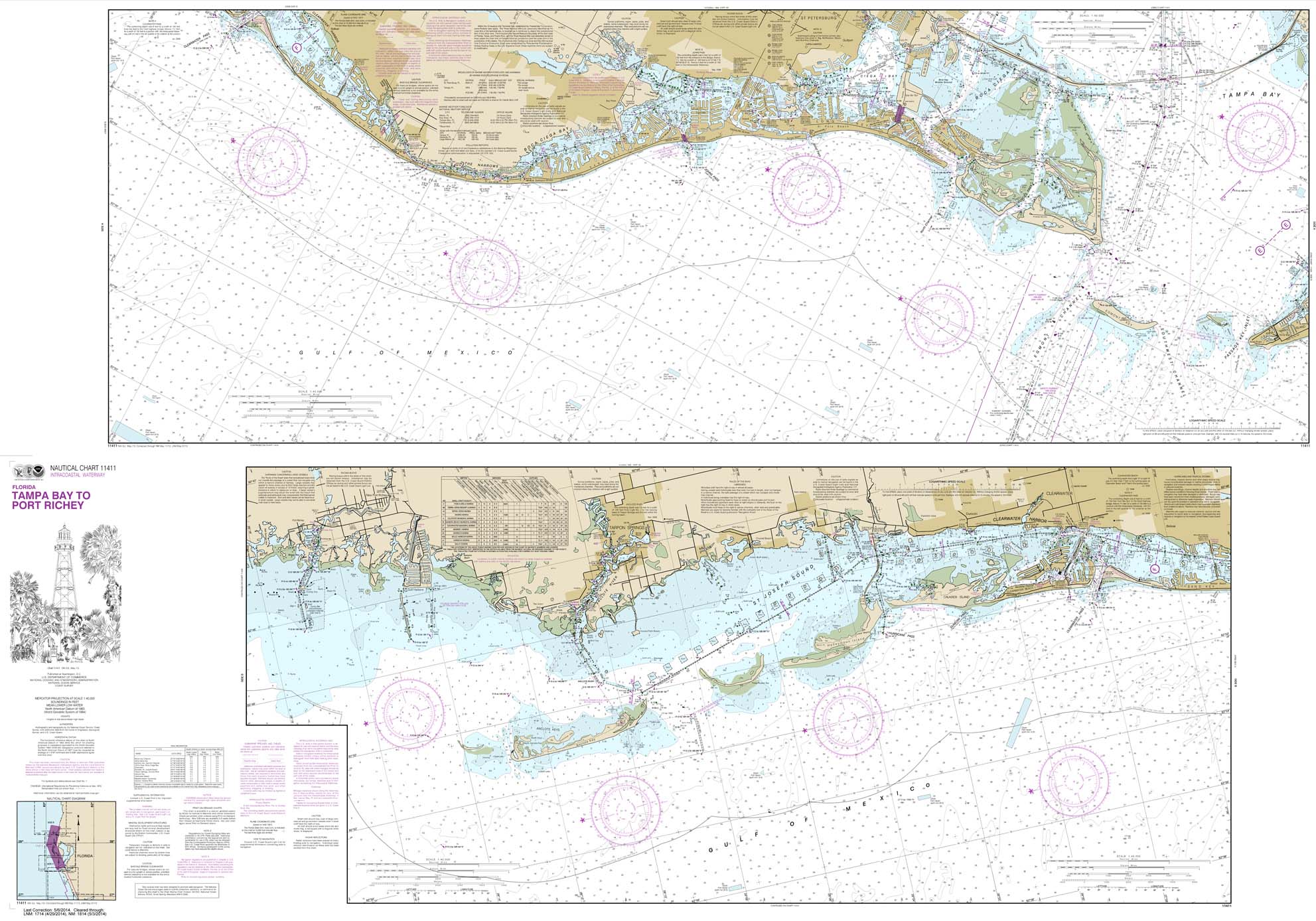 HISTORICAL NOAA Chart 11411: Intracoastal Waterway Tampa Bay to Port Richey
