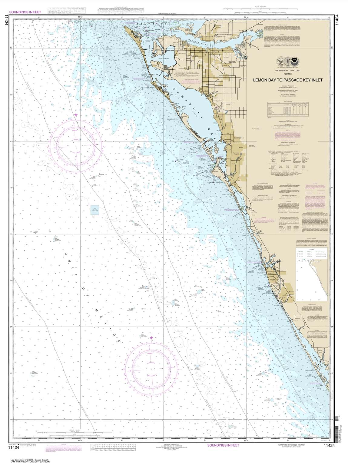 NOAA Chart 11424: Lemon Bay to Passage Key Inlet