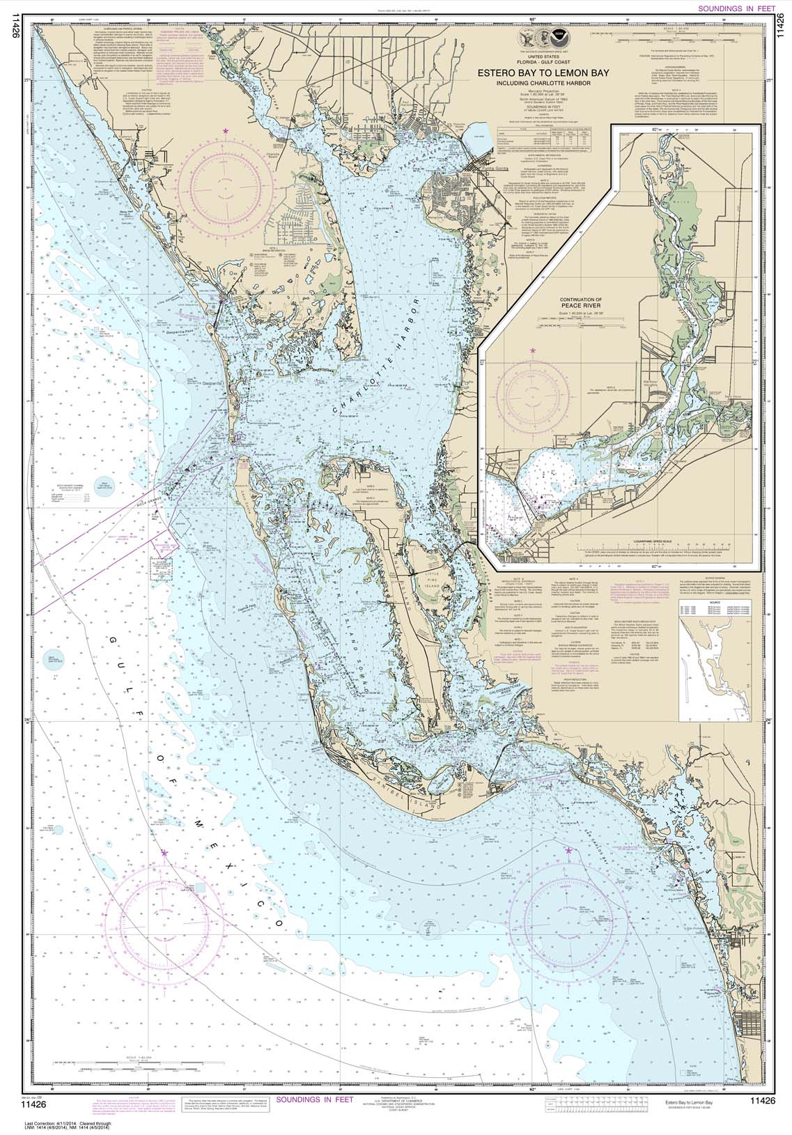 HISTORICAL NOAA Chart 11426: Estero Bay to Lemon Bay: including Charlotte Harbor;Continuation of Peace River