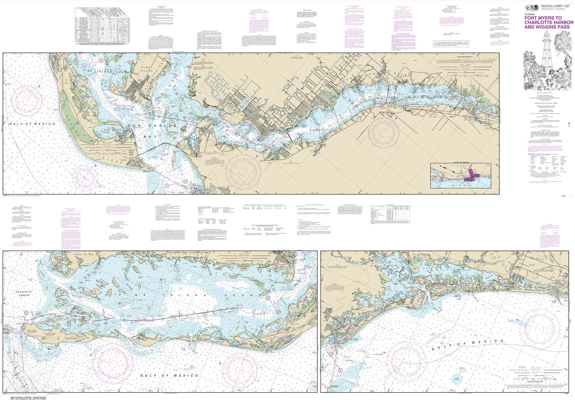 HISTORICAL NOAA Chart 11427: Intracoastal Waterway Fort Myers to Charlotte Harbor and Wiggins Pass