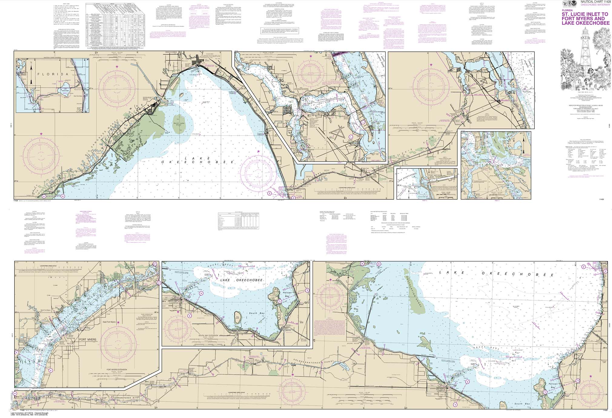 HISTORICAL NOAA Chart 11428: Okeechobee Waterway St. Lucie Inlet to Fort Myers; Lake Okeechobee