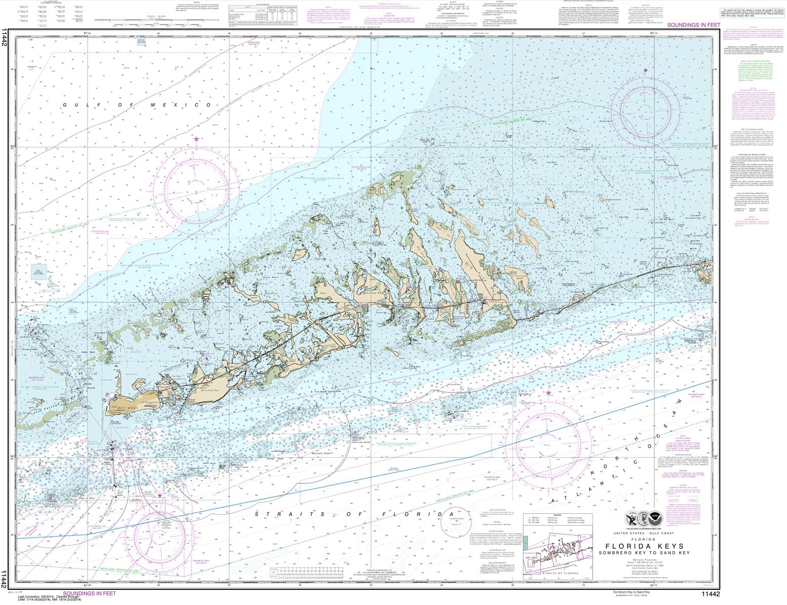 HISTORICAL NOAA Chart 11442: Florida Keys Sombrero Key to Sand Key