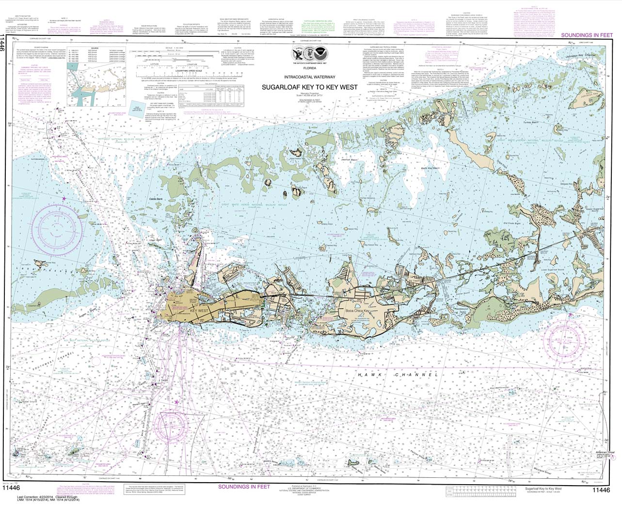 NOAA Chart 11446: Intracoastal Waterway Sugarloaf Key To Key West