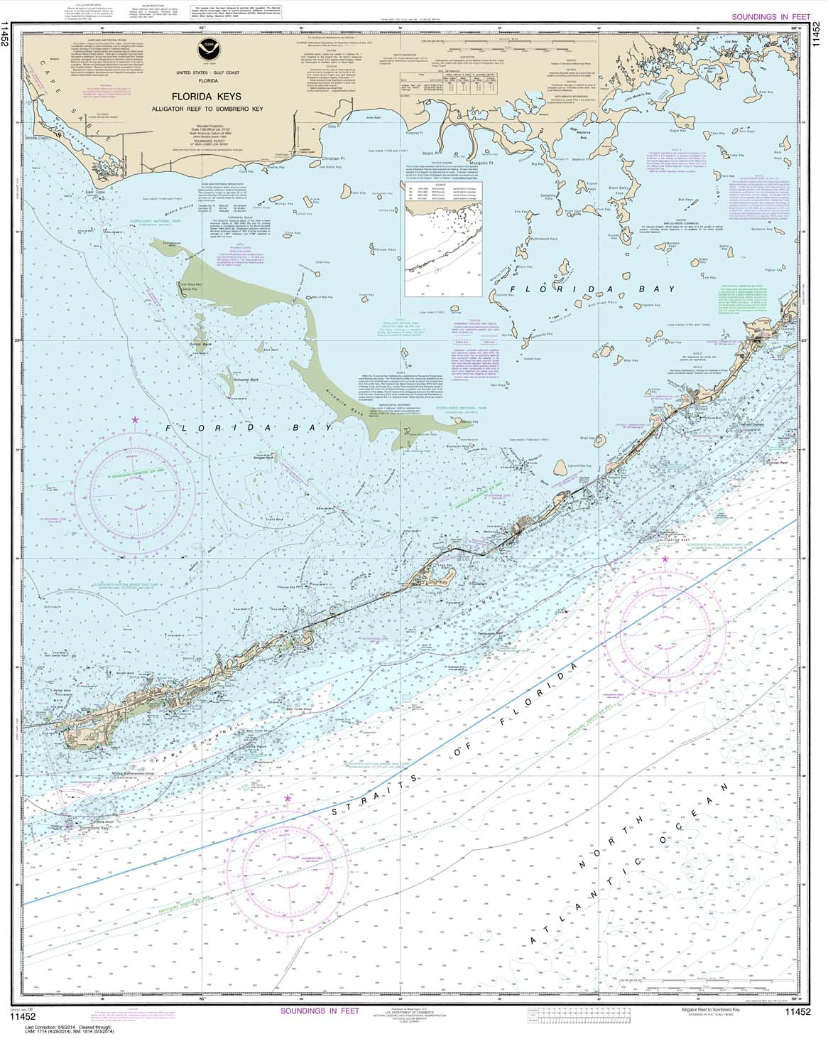 HISTORICAL NOAA Chart 11452: Intracoastal Waterway Alligator Reef to Sombrero Key