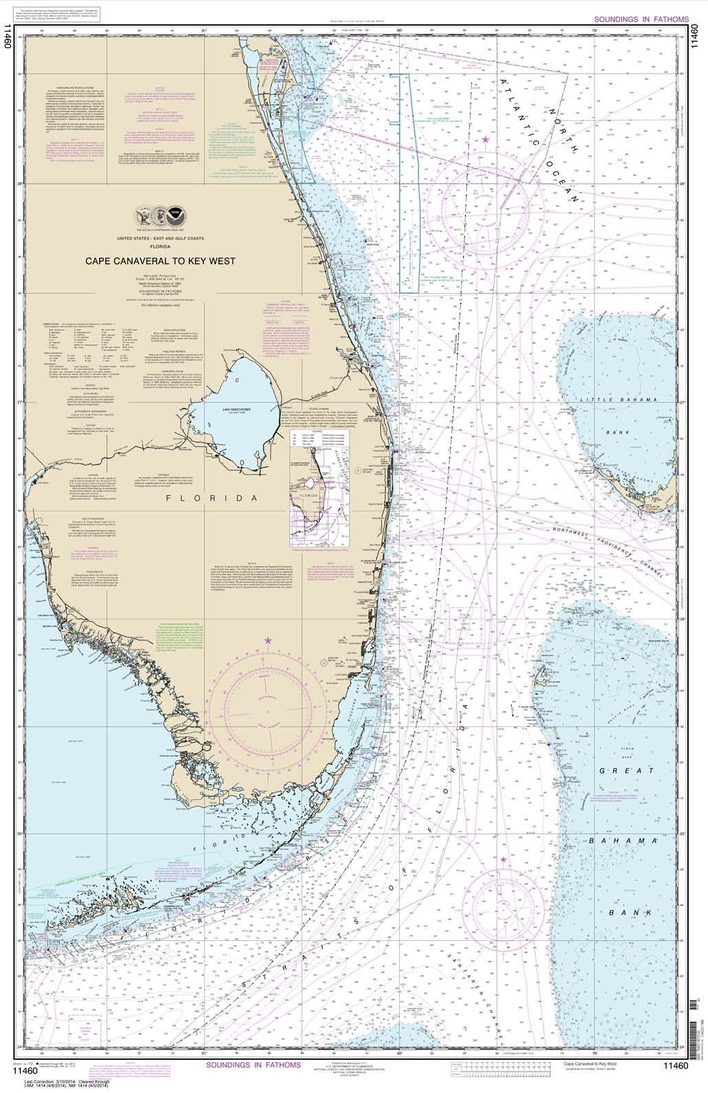 HISTORICAL NOAA Chart 11460: Cape Canaveral to Key West