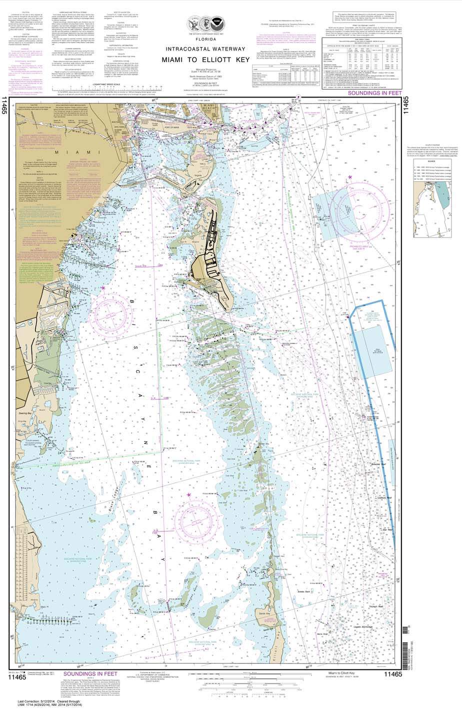 HISTORICAL NOAA Chart 11465: Intracoastal Waterway Miami to Elliot Key