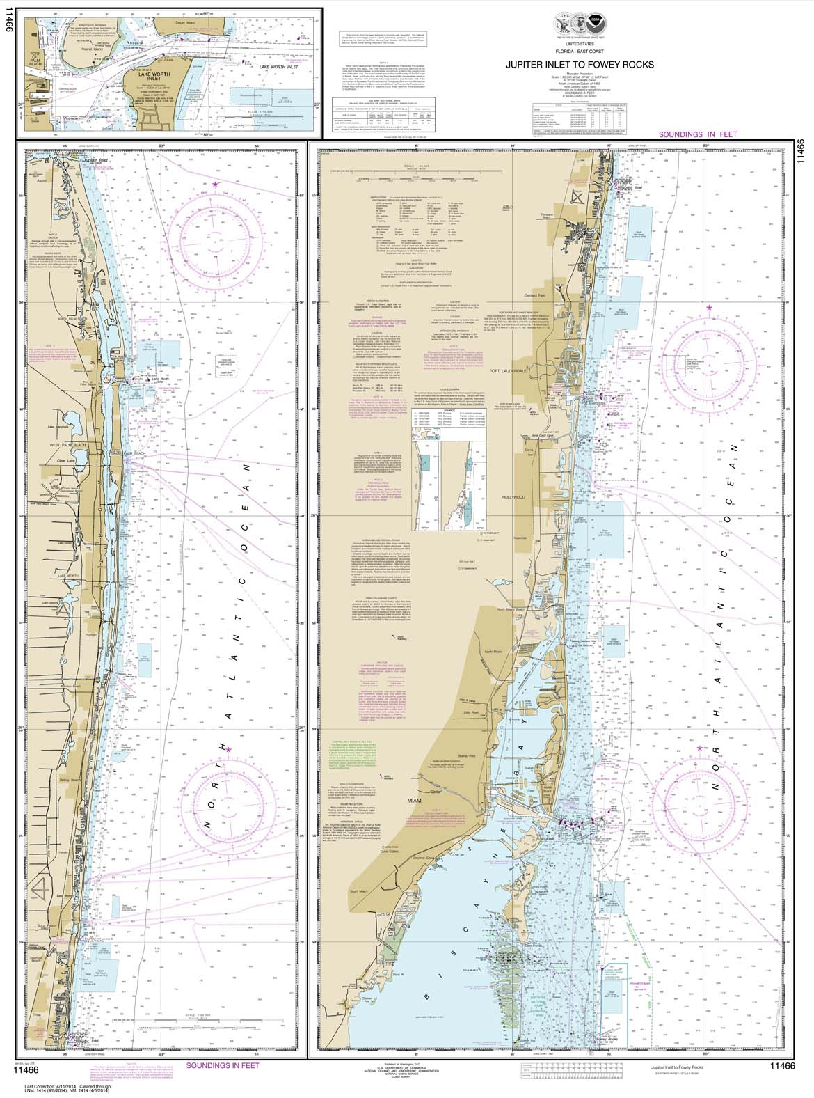 HISTORICAL NOAA Chart 11466: Jupiter Inlet to Fowey Rocks;Lake Worth Inlet