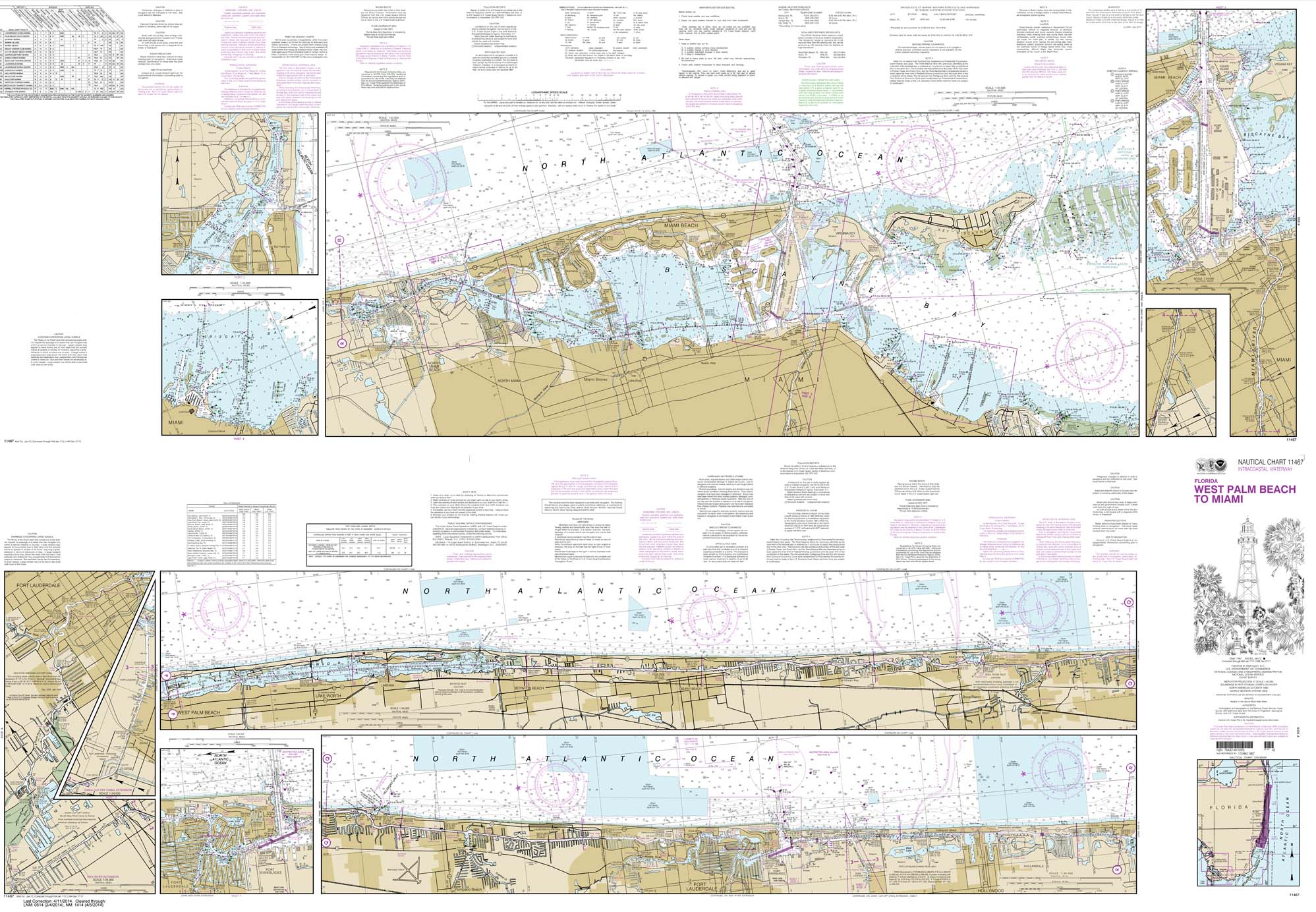 HISTORICAL NOAA Chart 11467: Intracoastal Waterway West Palm Beach to Miami