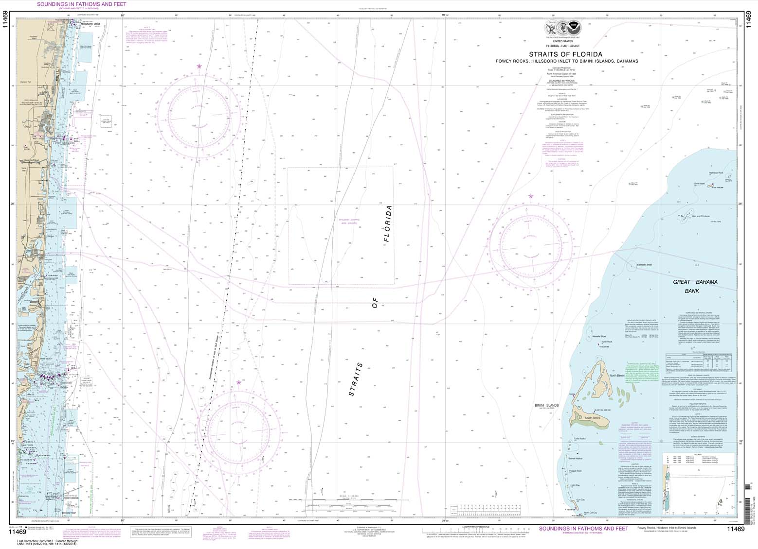 HISTORICAL NOAA Chart 11469: Straits of Florida Fowey Rocks: Hillsboro Inlet to Bimini Islands: Bahamas