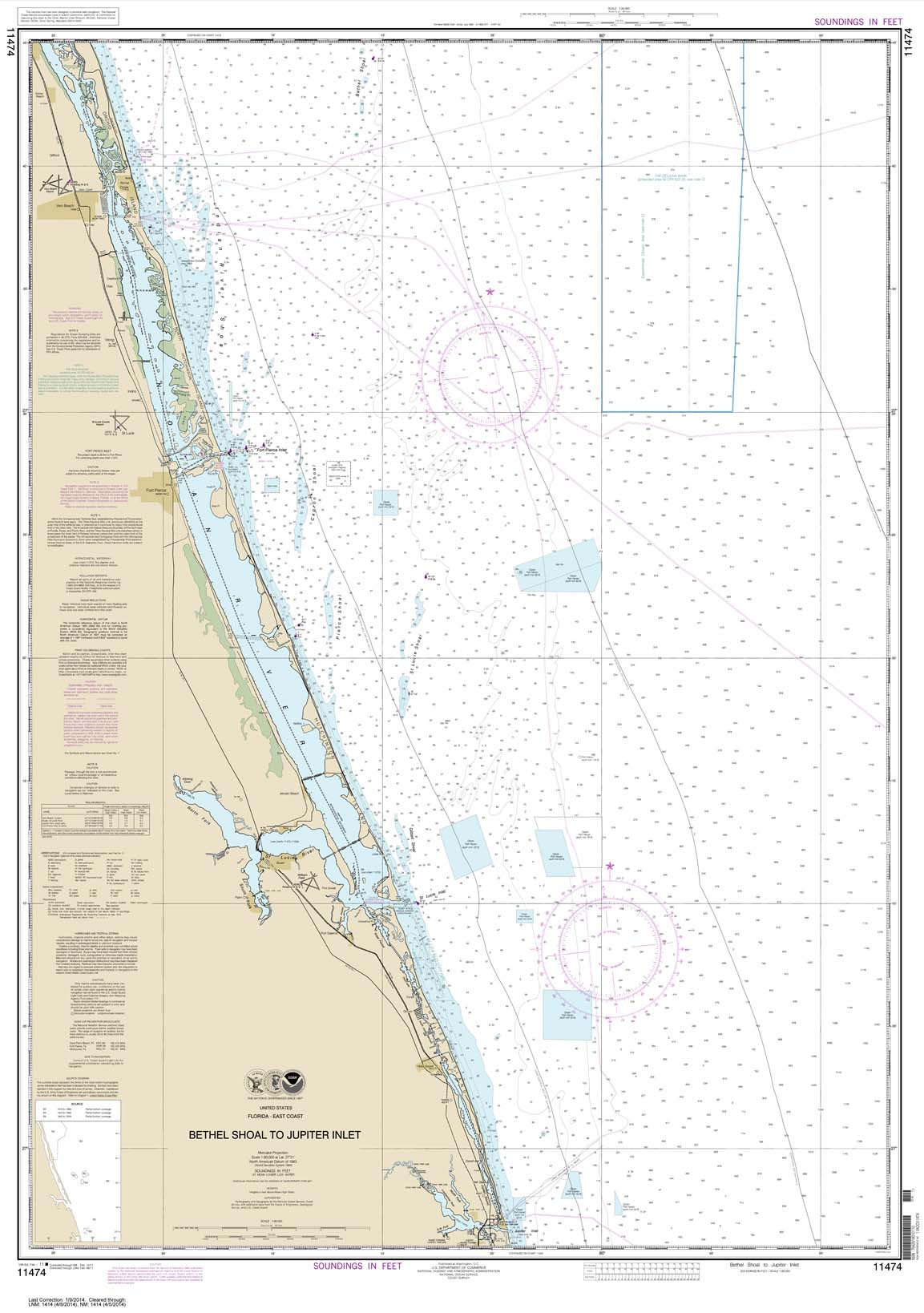 HISTORICAL NOAA Chart 11474: Bethel Shoal to Jupiter Inlet