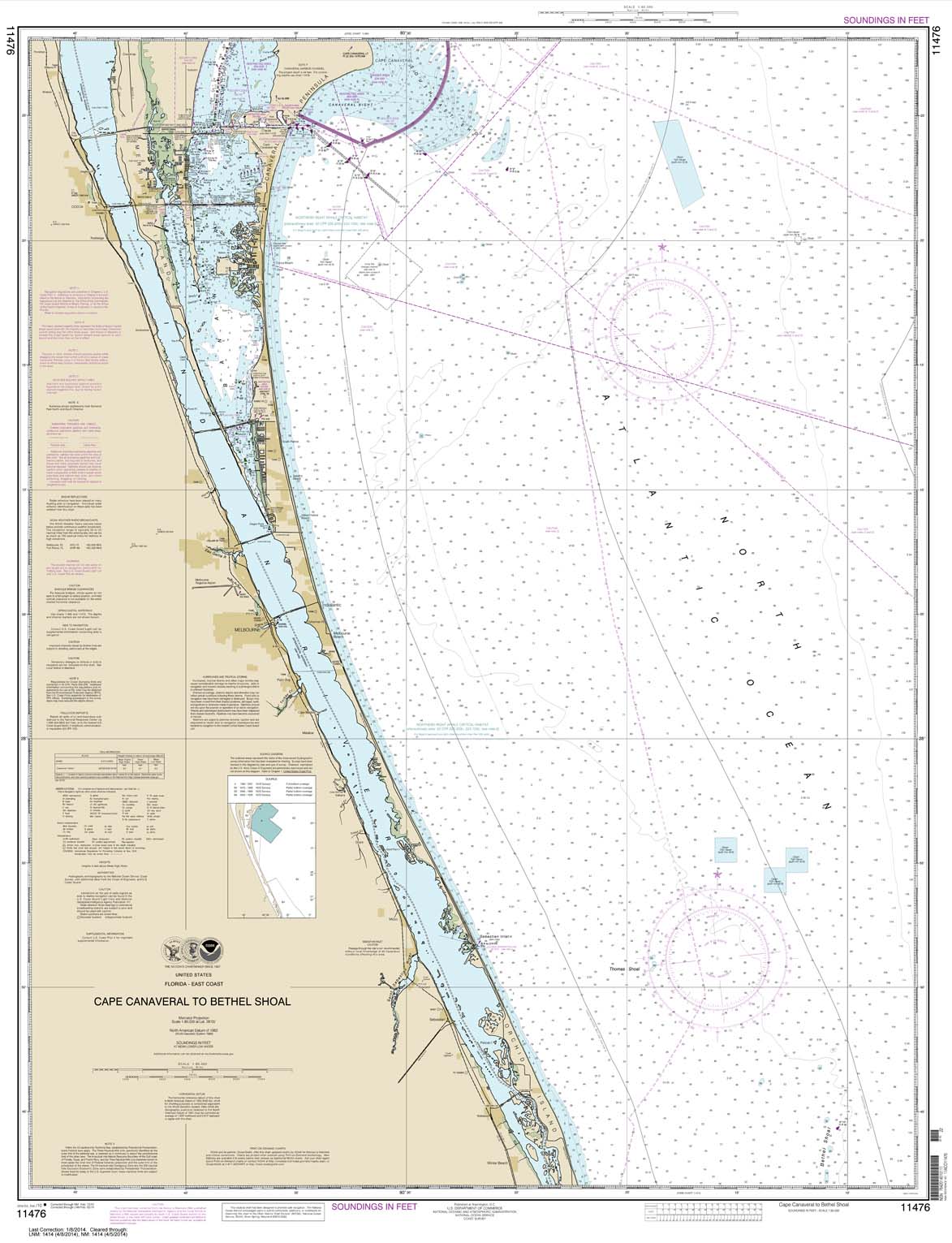 HISTORICAL NOAA Chart 11476: Cape Canaveral to Bethel Shoal