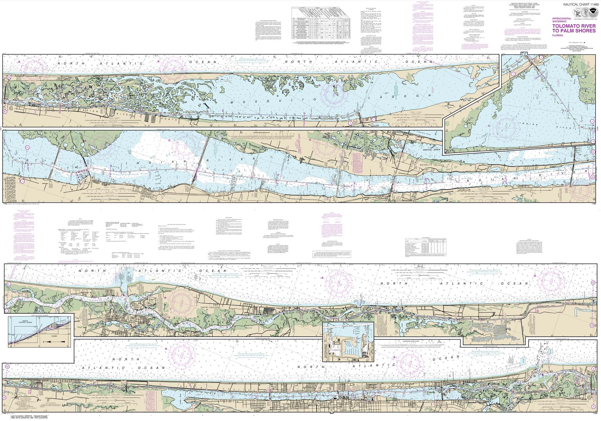 HISTORICAL NOAA Chart 11485: Intracoastal Waterway Tolomato River to Palm Shores