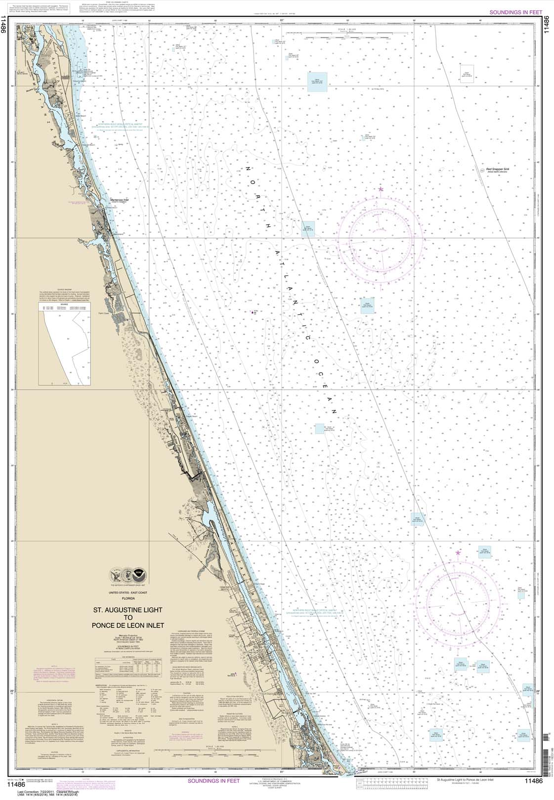 HISTORICAL NOAA Chart 11486: St. Augustine Light to Ponce de Leon Inlet