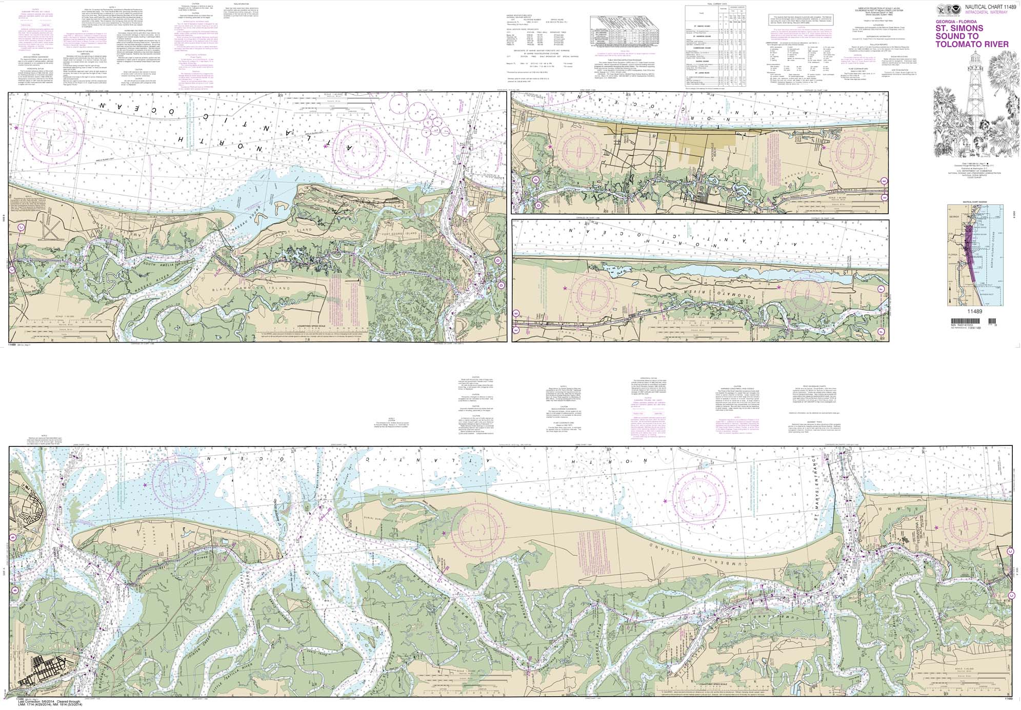 HISTORICAL NOAA Chart 11489: Intracoastal Waterway St. Simons Sound to Tolomato River