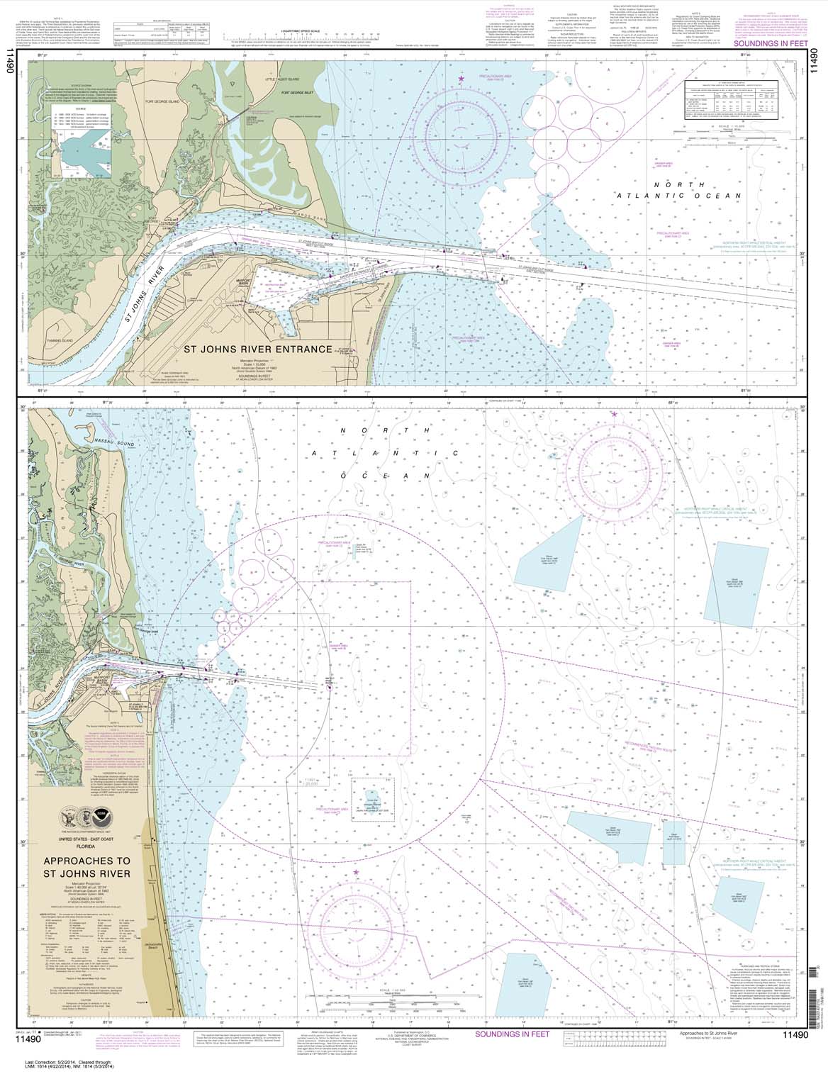 HISTORICAL NOAA Chart 11490: Approaches to St. Johns River;St. Johns River Entrance
