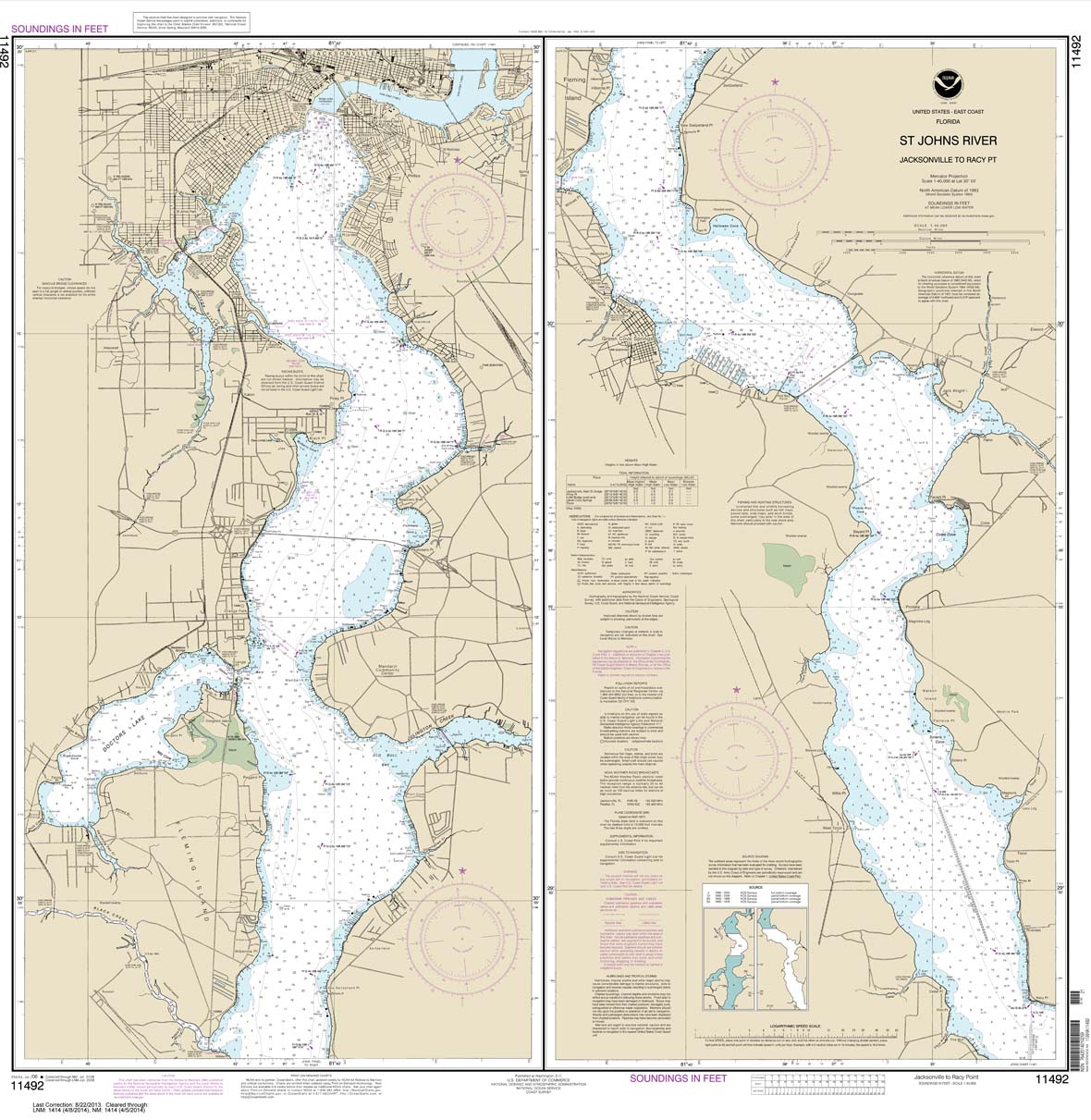 HISTORICAL NOAA Chart 11492: St. John's River Jacksonville to Racy Point
