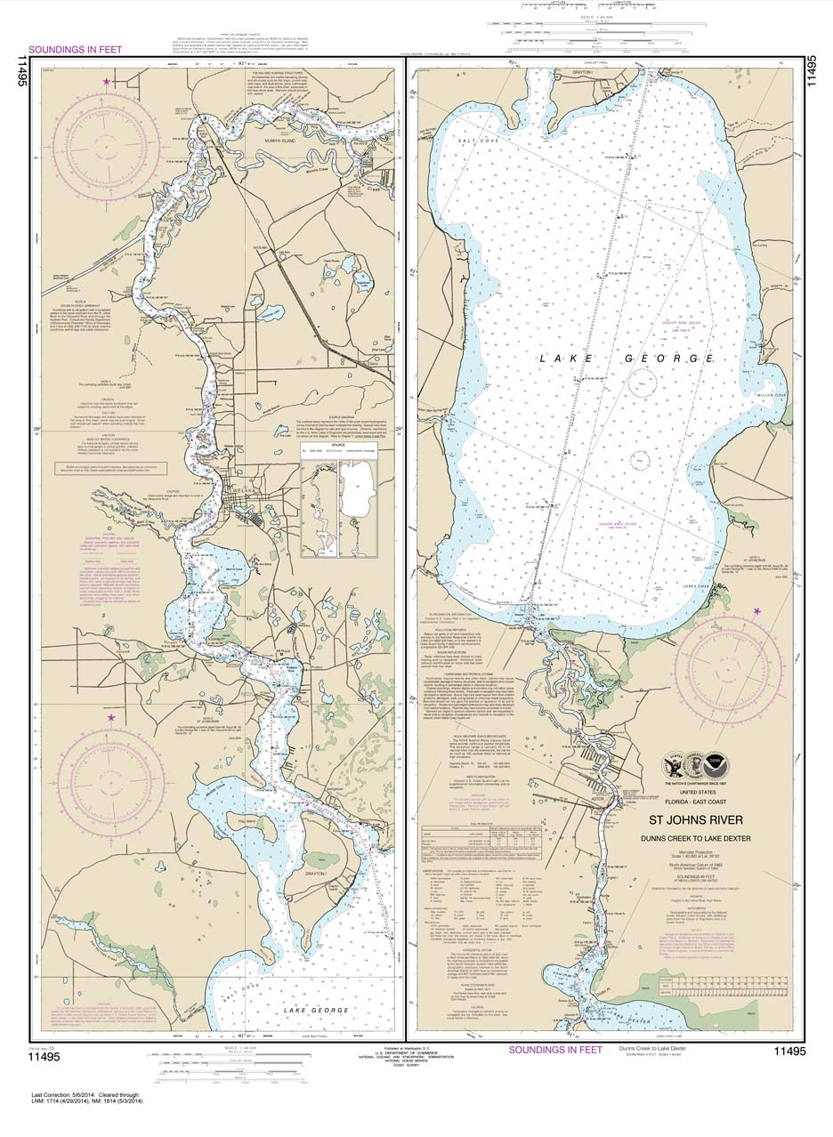HISTORICAL NOAA Chart 11495: St. Johns River Dunns Creek to Lake Dexter