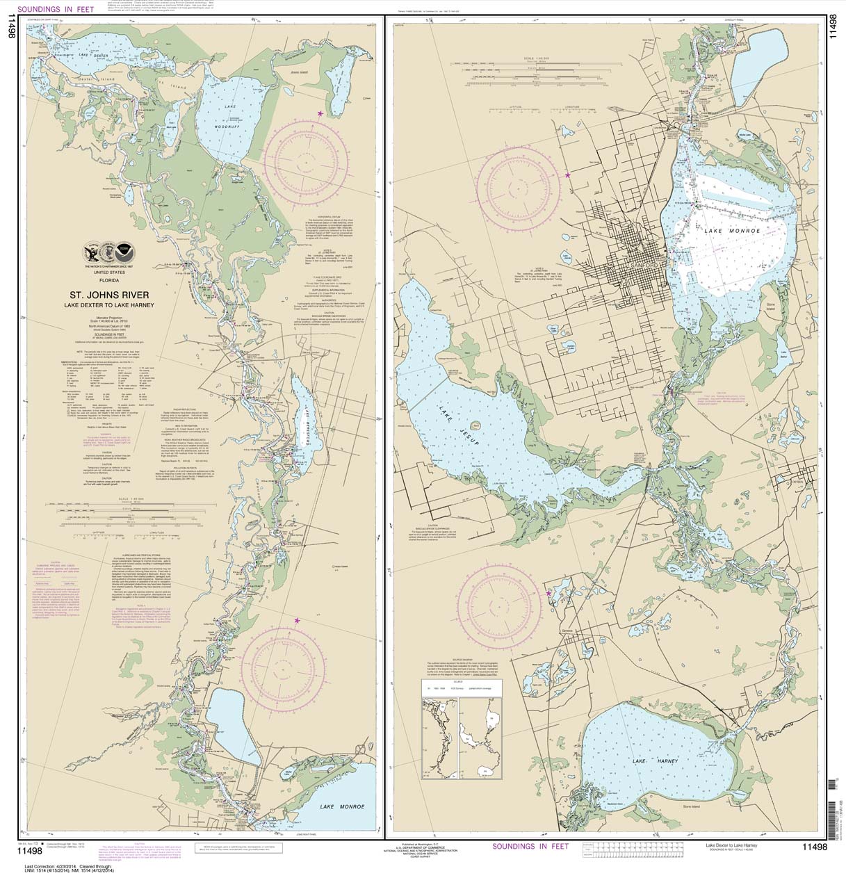 HISTORICAL NOAA Chart 11498: St. Johns River Lake Dexter to Lake Harney