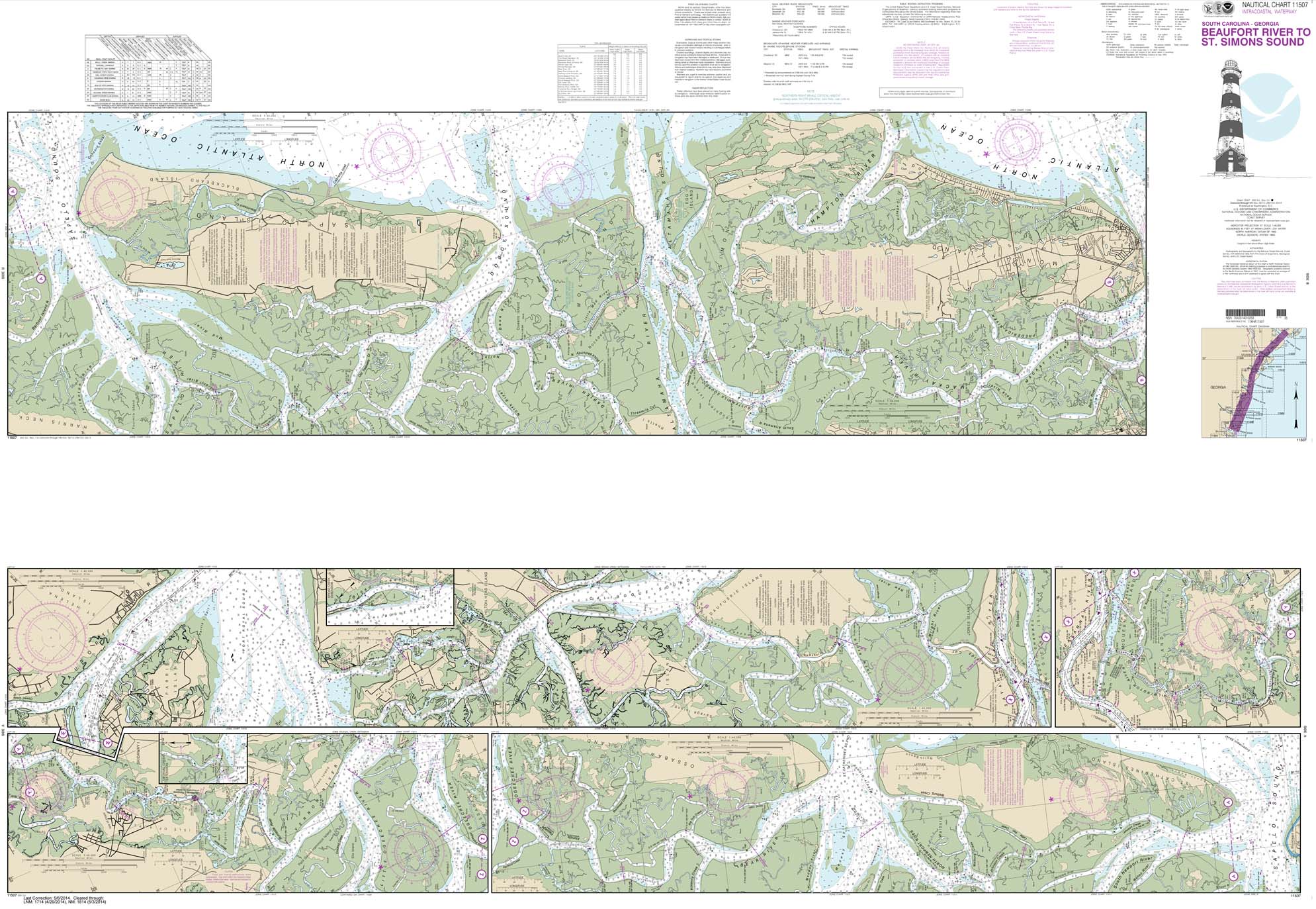 HISTORICAL NOAA Chart 11507: Intracoastal Waterway Beaufort River to St. Simons Sound