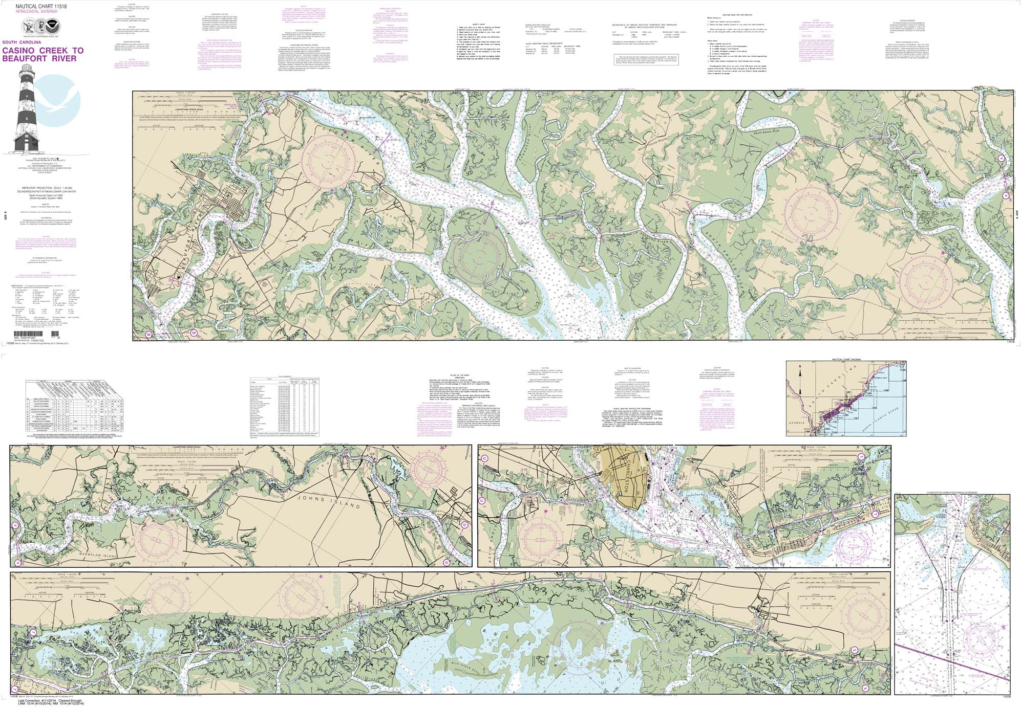 HISTORICAL NOAA Chart 11518: Intracoastal Waterway Casino Creek to Beaufort River