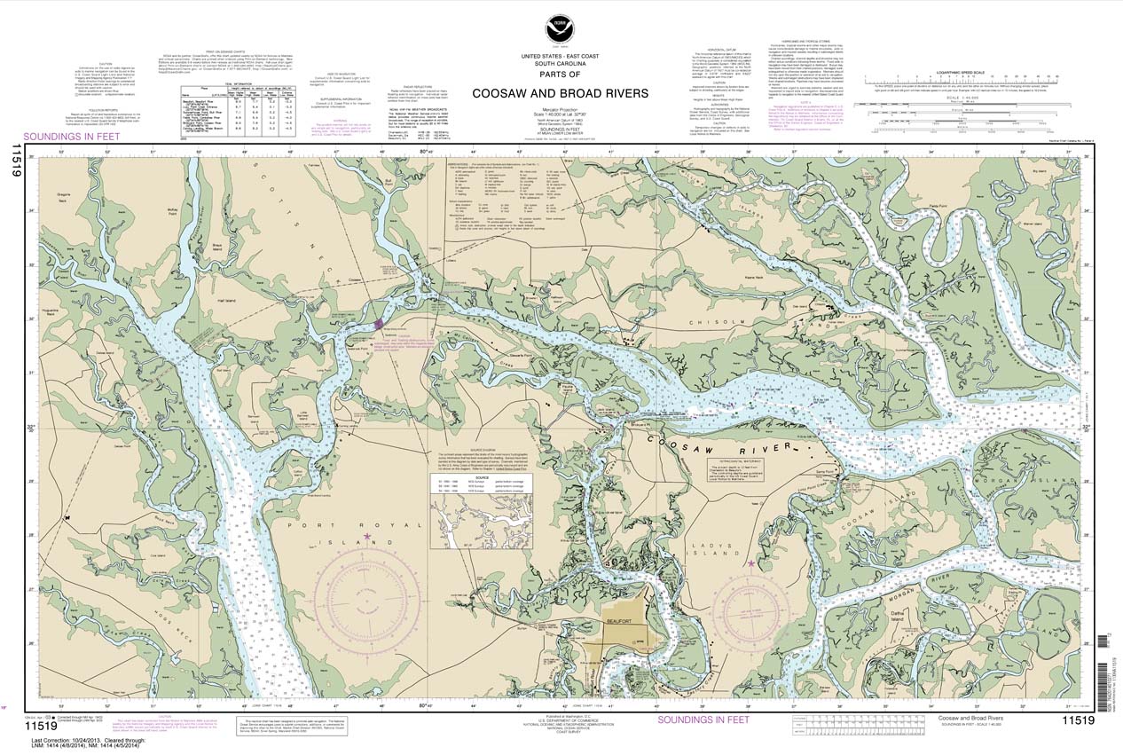 HISTORICAL NOAA Chart 11519: Parts of Coosaw and Broad Rivers