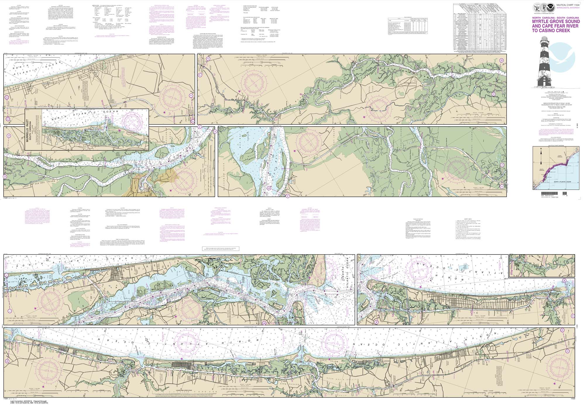 NOAA Chart 11534: Intracoastal Waterway Myrtle Grove Sound and Cape Fear River to Casino Creek