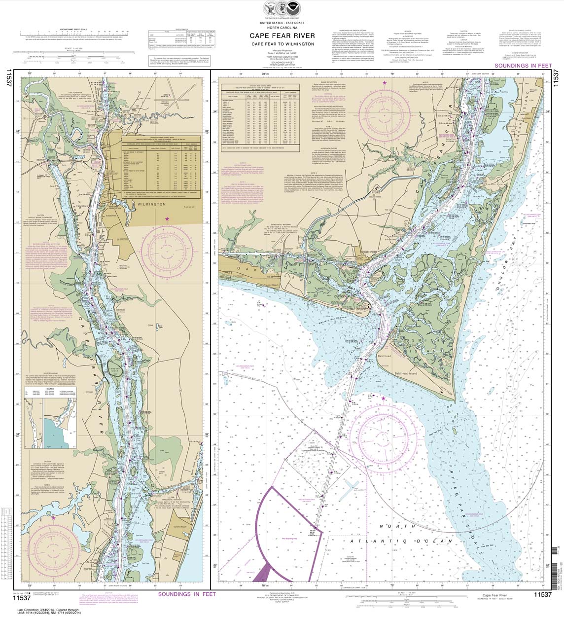NOAA Chart 11537: Cape Fear River Cape Fear to Wilmington