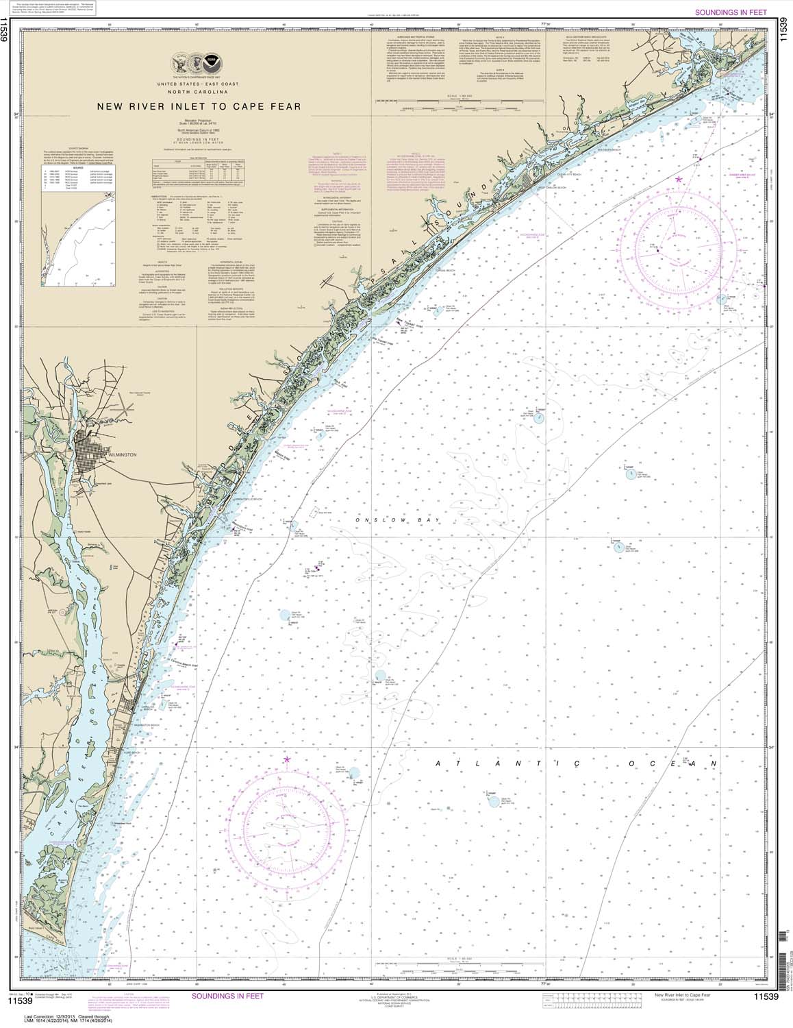 HISTORICAL NOAA Chart 11539: New River Inlet to Cape Fear
