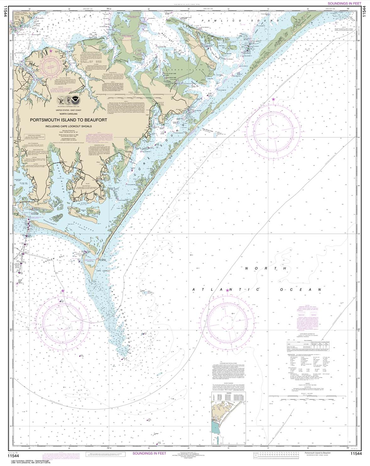 HISTORICAL NOAA Chart 11544: Portsmouth Island to Beaufort: Including Cape Lookout Shoals