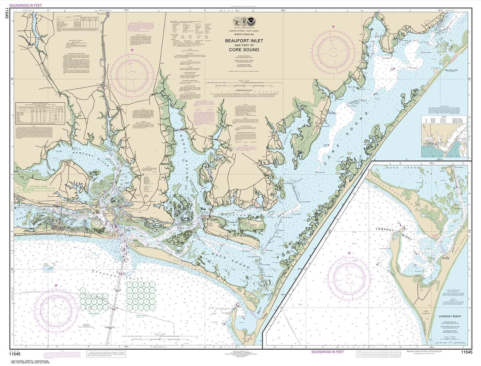 HISTORICAL NOAA Chart 11545: Beaufort Inlet and Part of Core Sound;Lookout Bight