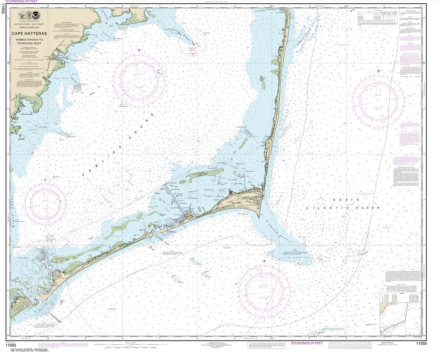 HISTORICAL NOAA Chart 11555: Cape Hatteras-Wimble Shoals to Ocracoke Inlet