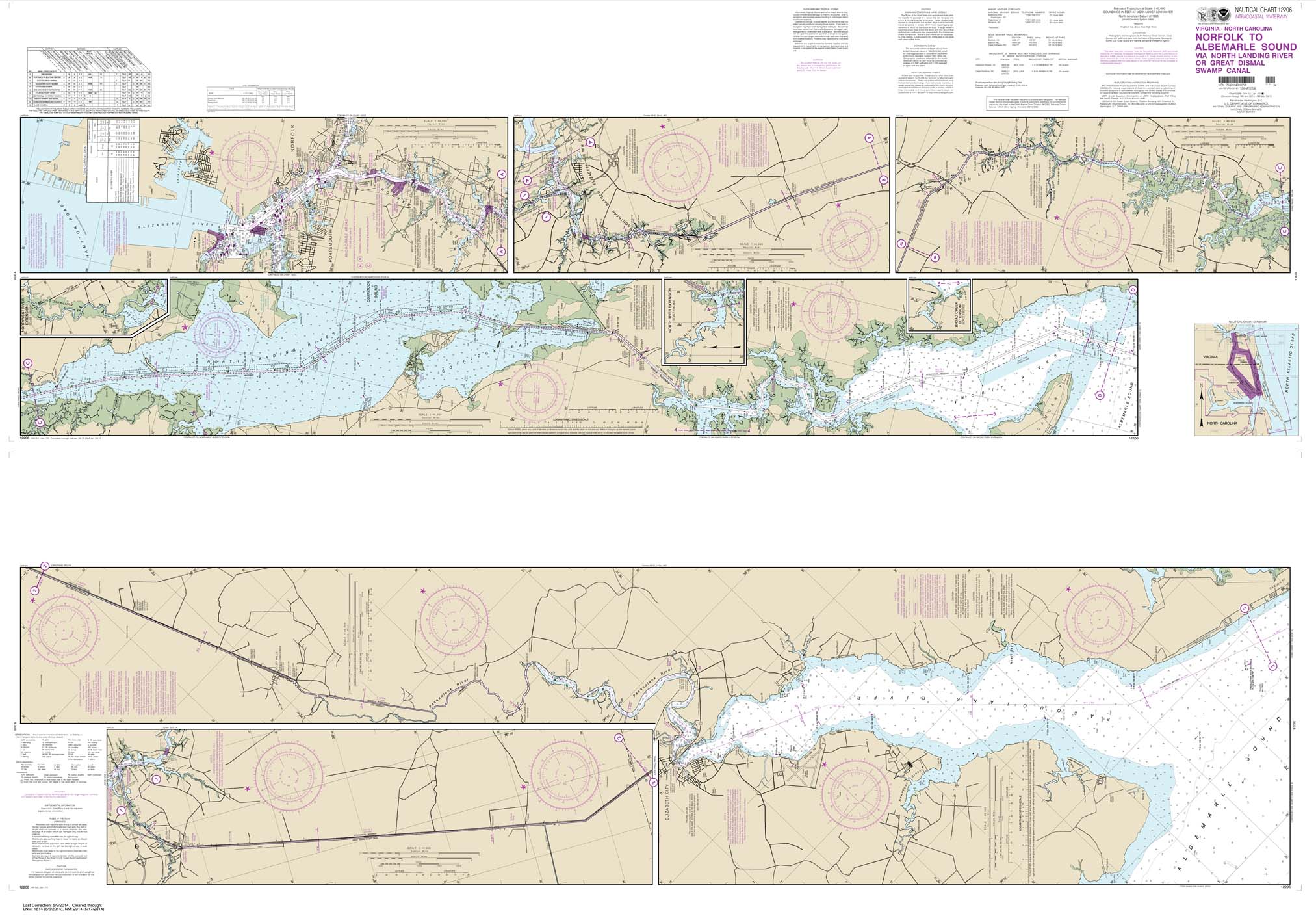 HISTORICAL NOAA Chart 12206: Intracoastal Waterway Norfolk to Albemarle Sound via North Landing River or Great Dismal Swamp Canal