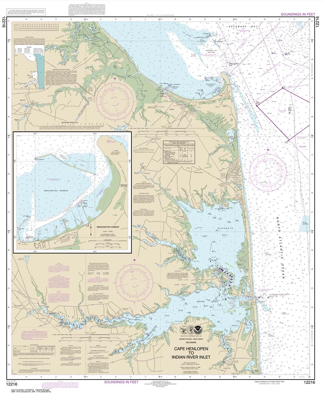 HISTORICAL NOAA Chart 12216: Cape Henlopen to Indian River Inlet;Breakwater Harbor
