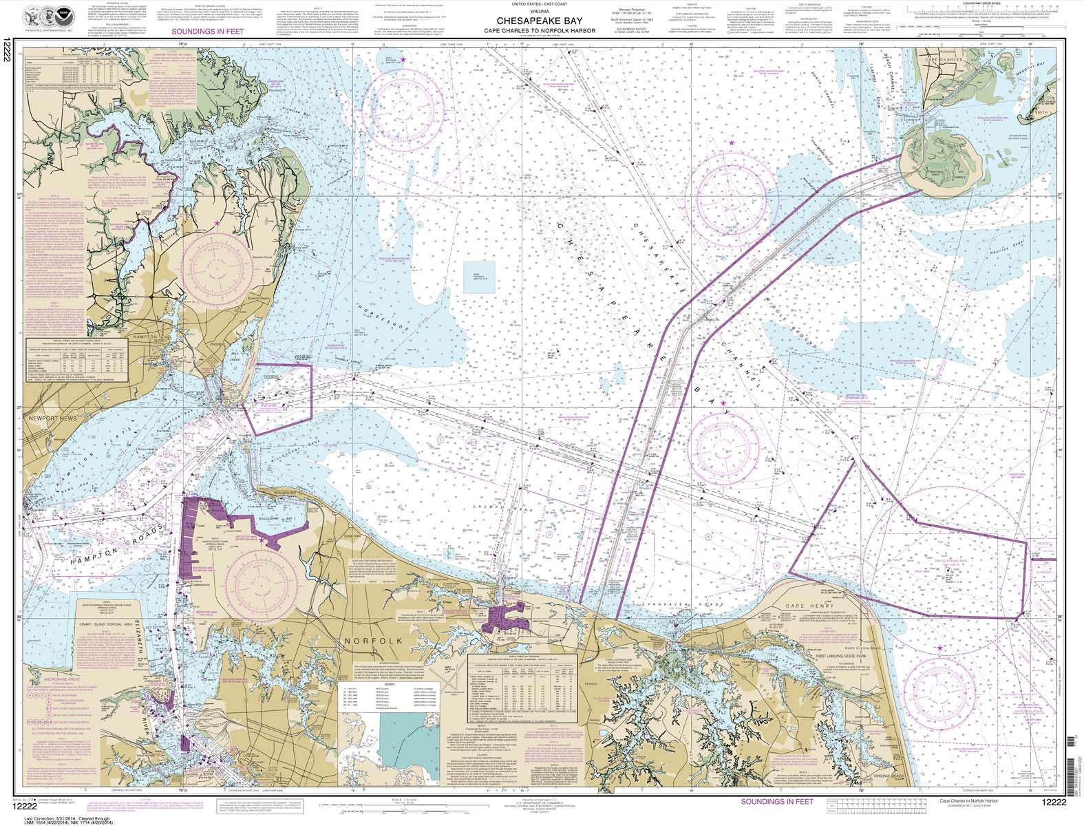 HISTORICAL NOAA Chart 12222: Chesapeake Bay Cape Charles to Norfolk Harbor