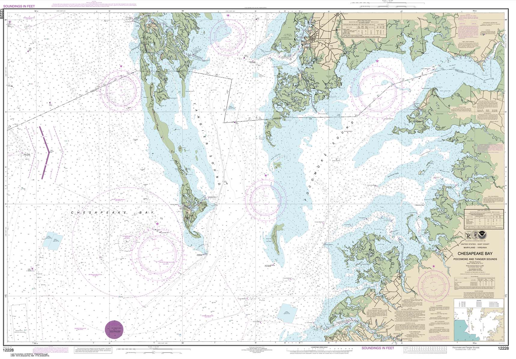 HISTORICAL NOAA Chart 12228: Chesapeake Bay Pocomoke and Tangier Sounds