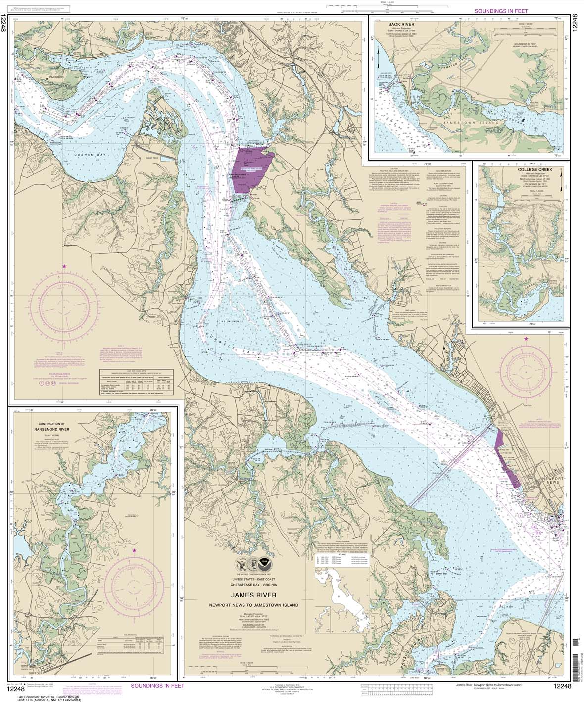 HISTORICAL NOAA Chart 12248: James River Newport News to Jamestown Island; Back River and College Creek