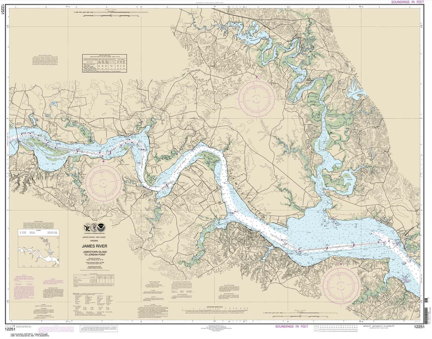 HISTORICAL NOAA Chart 12251: James River Jamestown Island to Jordan Point