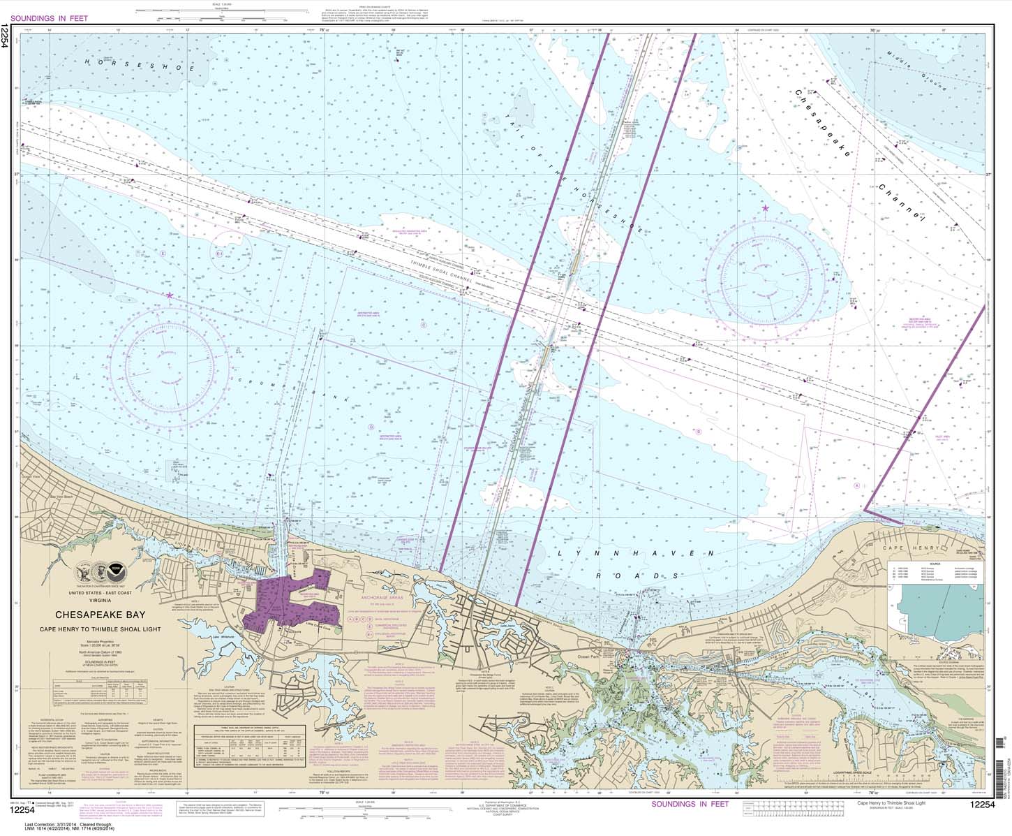 HISTORICAL NOAA Chart 12254: Chesapeake Bay Cape Henry to Thimble Shoal Light