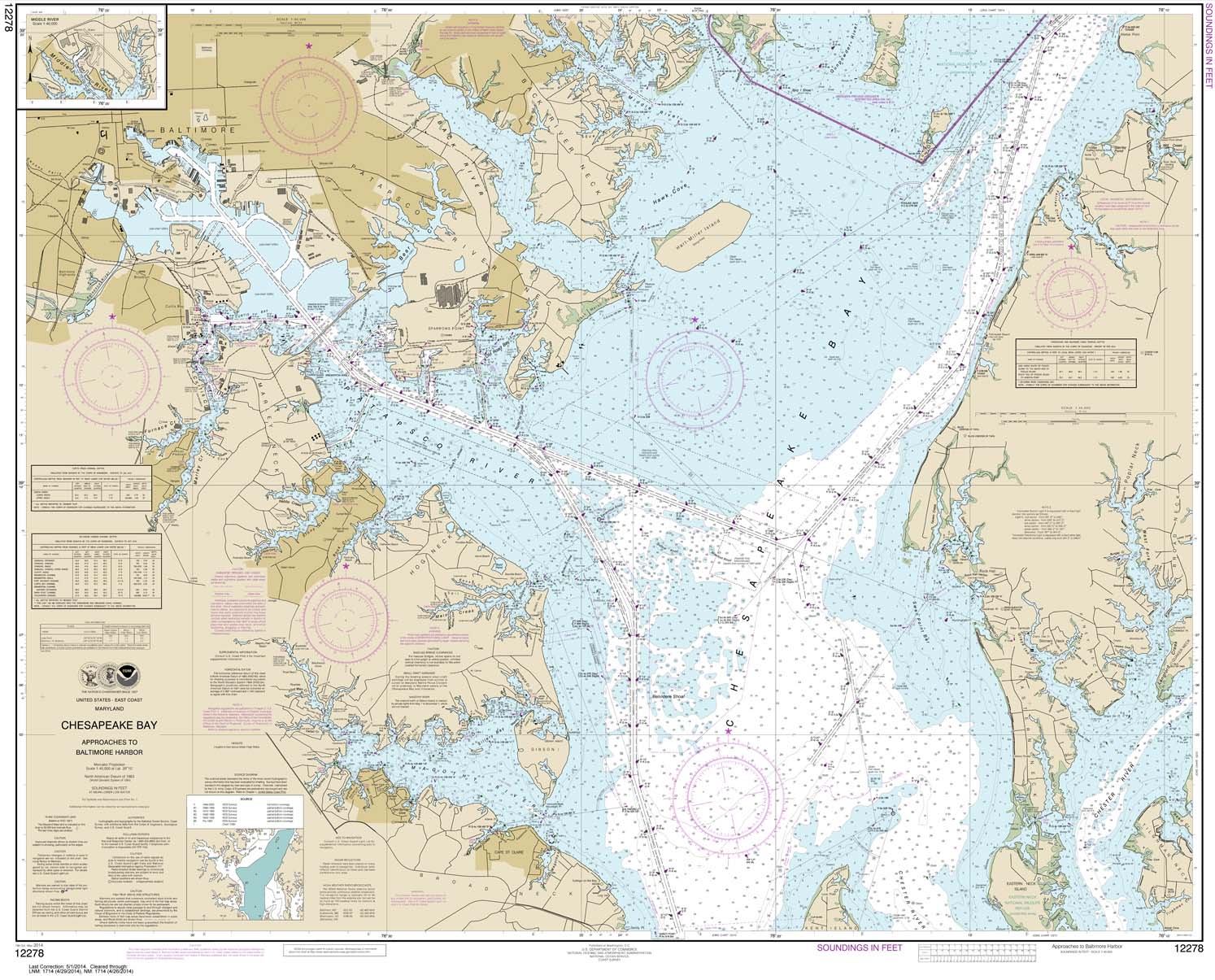 HISTORICAL NOAA Chart 12278: Chesapeake Bay Approaches to Baltimore Harbor
