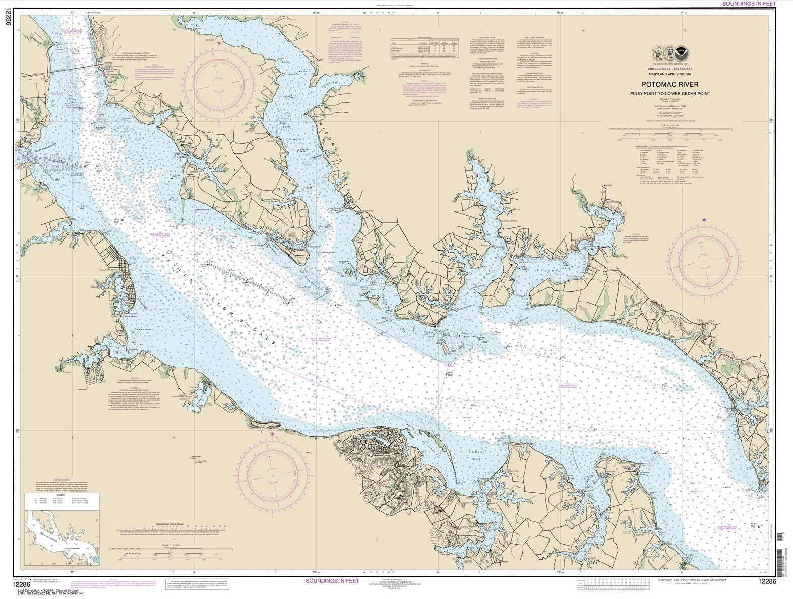 HISTORICAL NOAA Chart 12286: Potomac River Piney Point to Lower Cedar Point