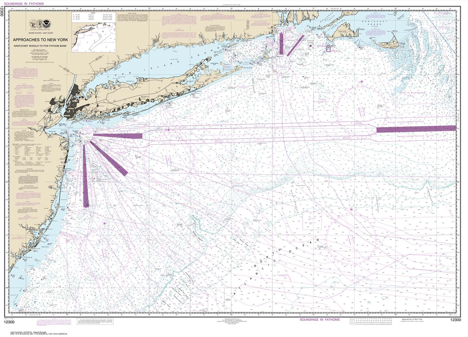 HISTORICAL NOAA Chart 12300: Approaches to New York: Nantucket Shoals to Five Fathom Bank