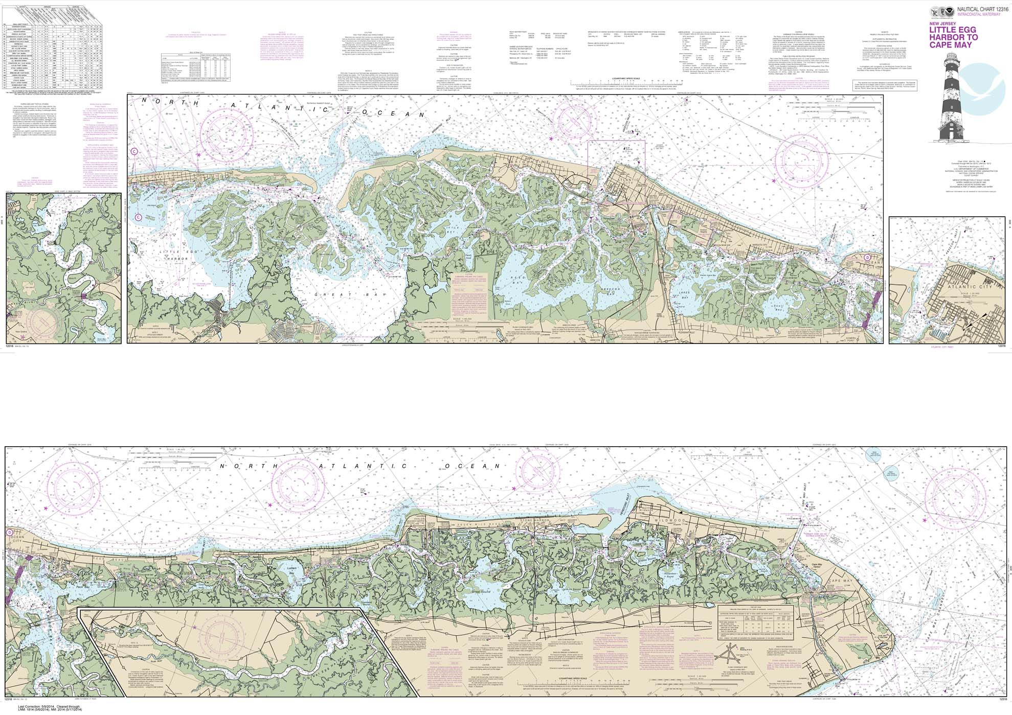 HISTORICAL NOAA Chart 12316: Intracoastal Waterway Little Egg Harbor to Cape May;Atlantic City