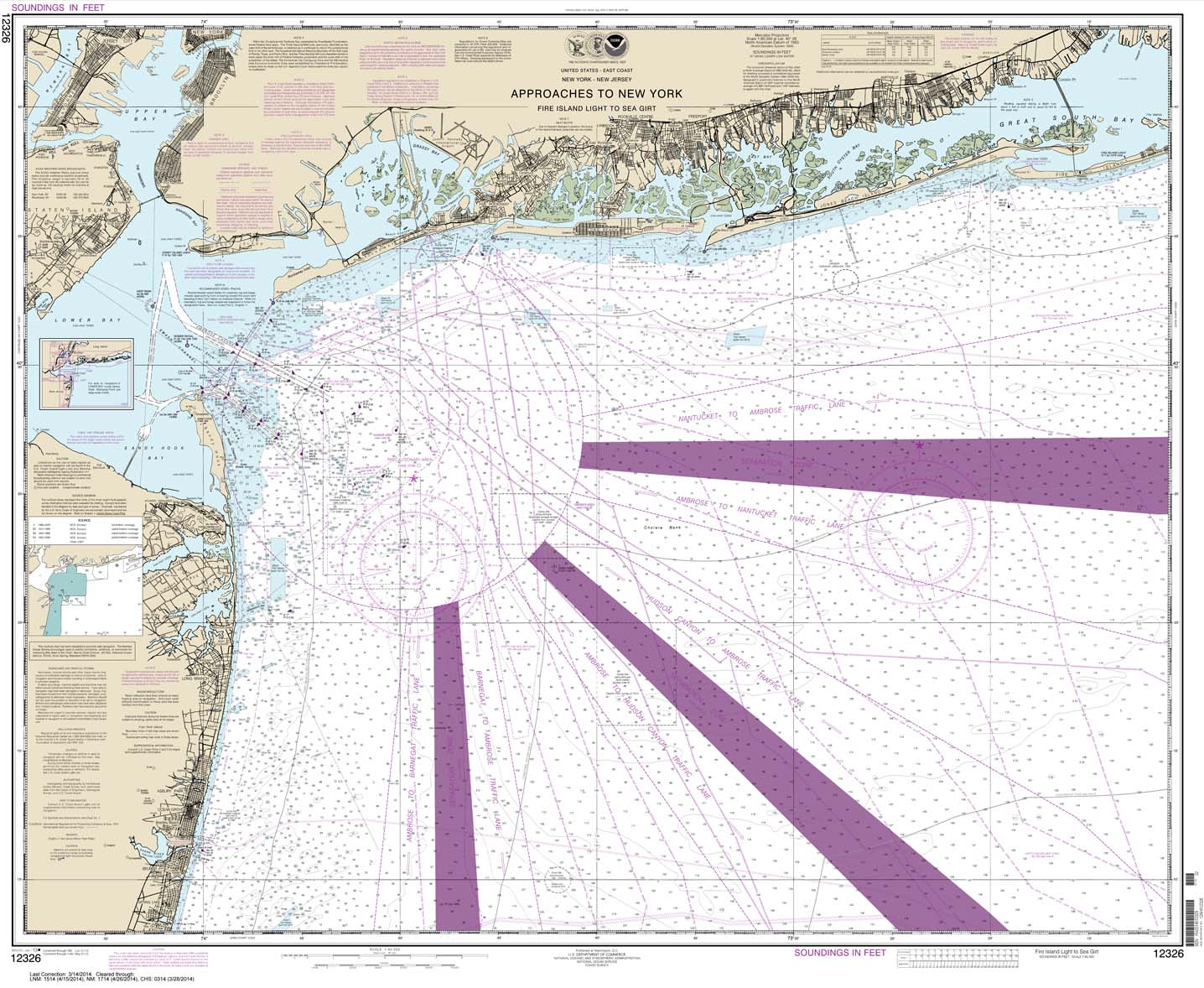 HISTORICAL NOAA Chart 12326: Approaches to New York Fire lsland Light to Sea Girt