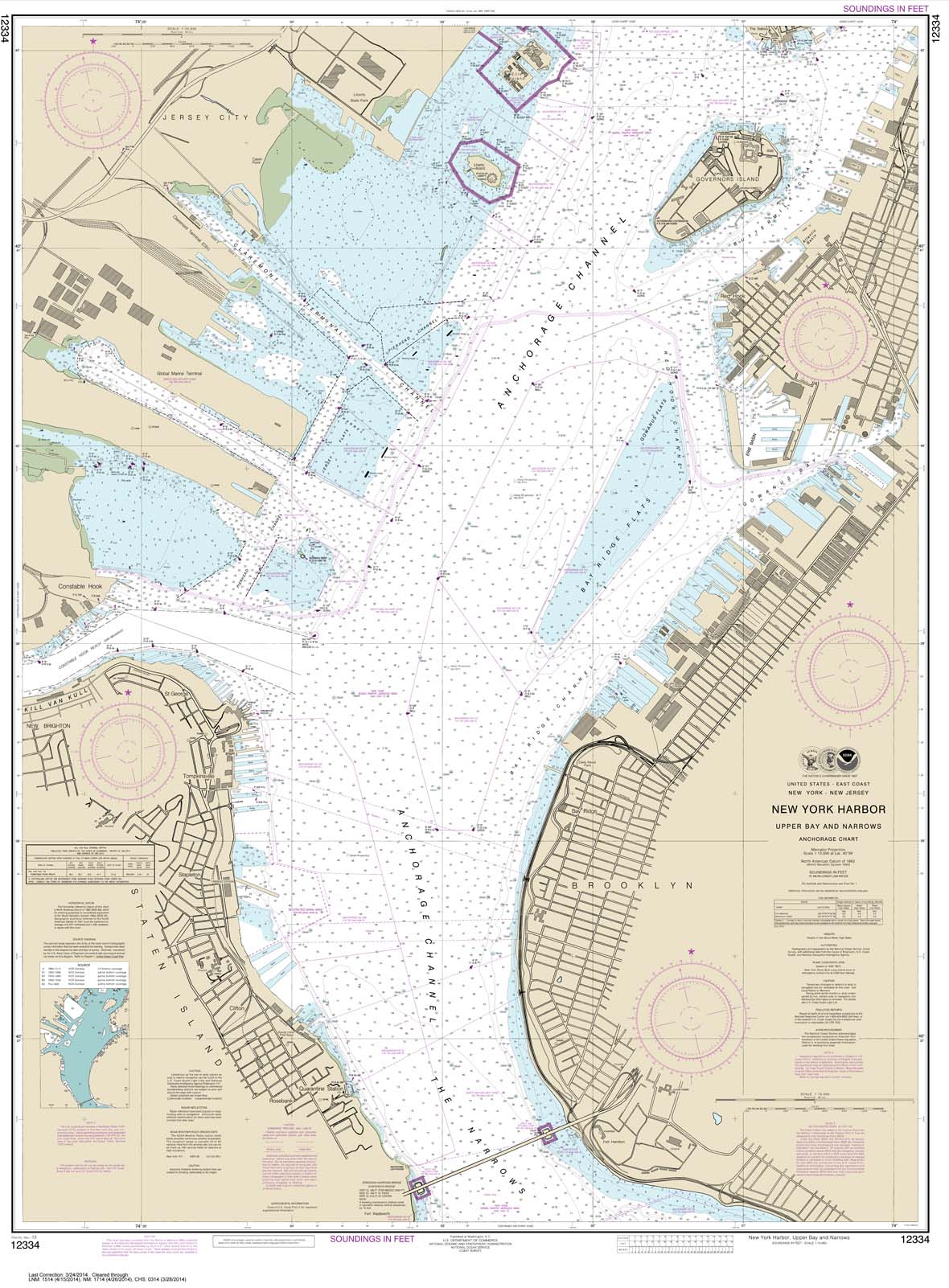 HISTORICAL NOAA Chart 12334: New York Harbor Upper Bay and Narrows-Anchorage Chart