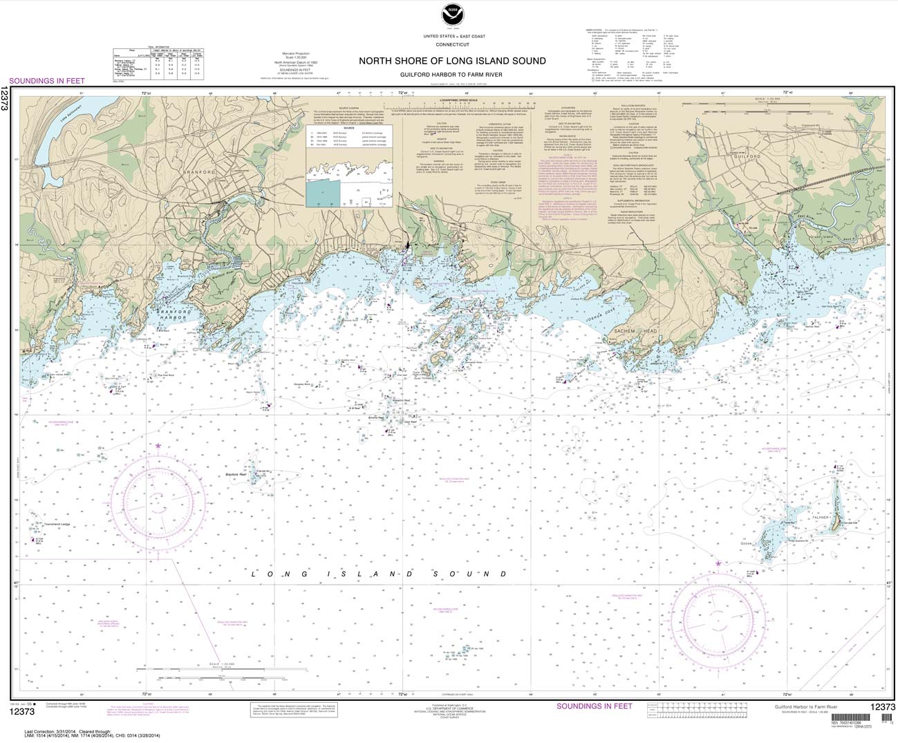 HISTORICAL NOAA Chart 12373: North Shore of Long Island Sound Guilford Harbor to Farm River