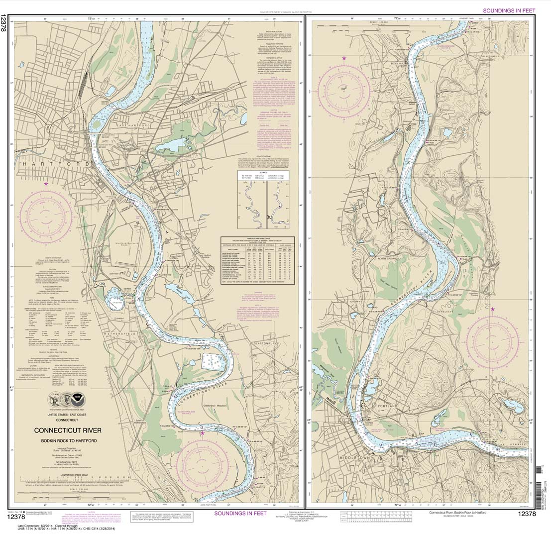 HISTORICAL NOAA Chart 12378: Connecticut River Bodkin Rock to Hartford