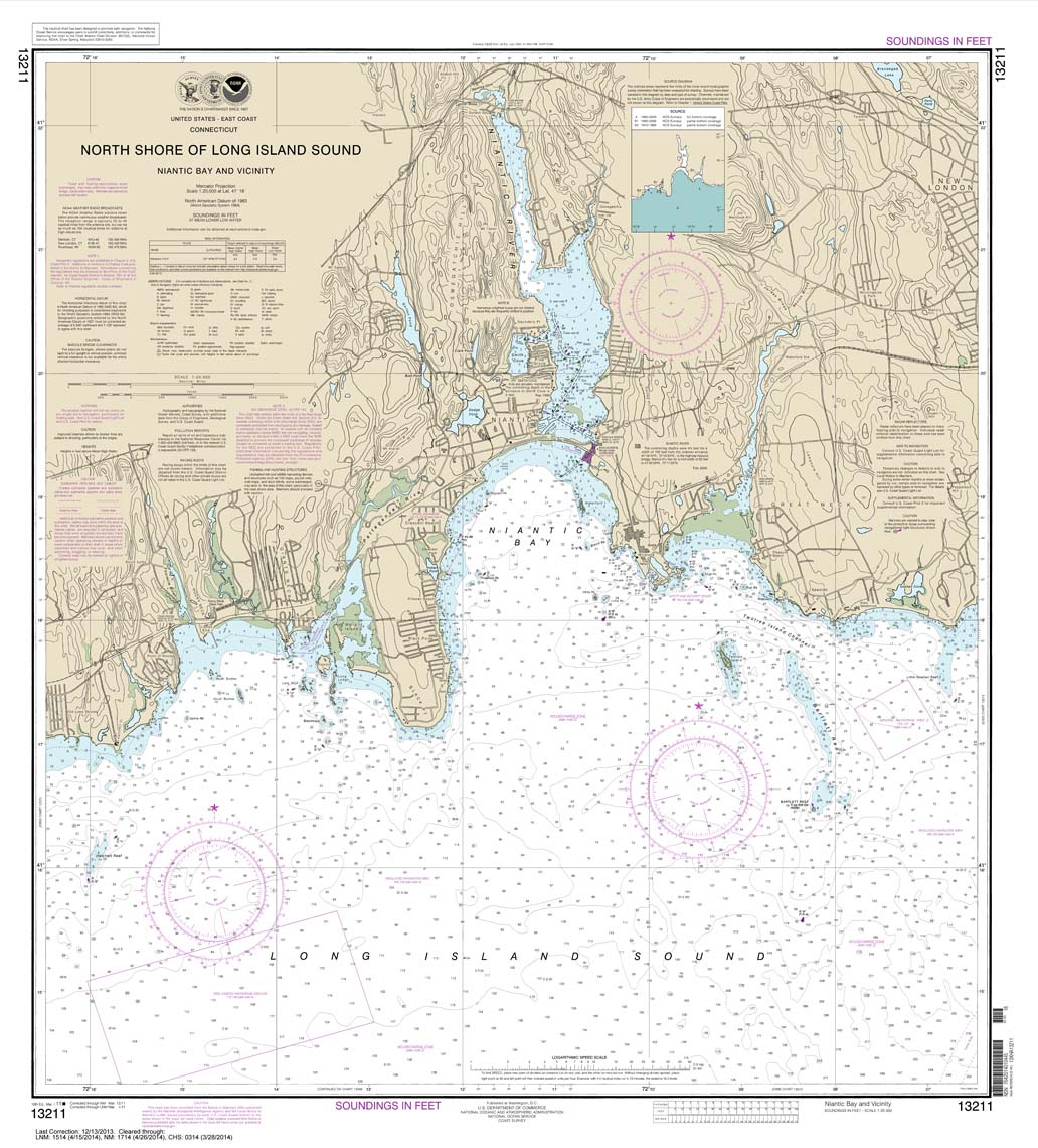 HISTORICAL NOAA Chart 13211: North Shore of Long Island Sound Niantic Bay and Vicinity