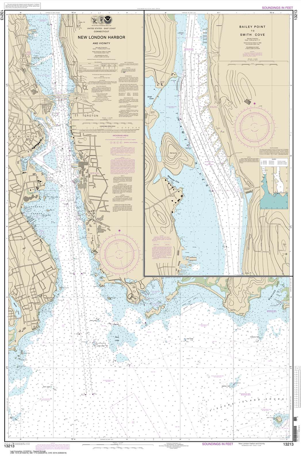HISTORICAL NOAA Chart 13213: New London Harbor and vicinity;Bailey Point to Smith Cove