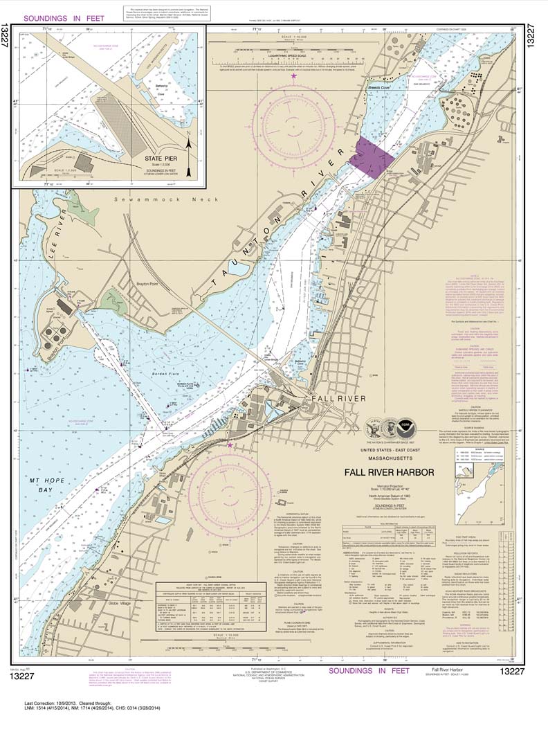 HISTORICAL NOAA Chart 13227: Fall River Harbor;State Pier