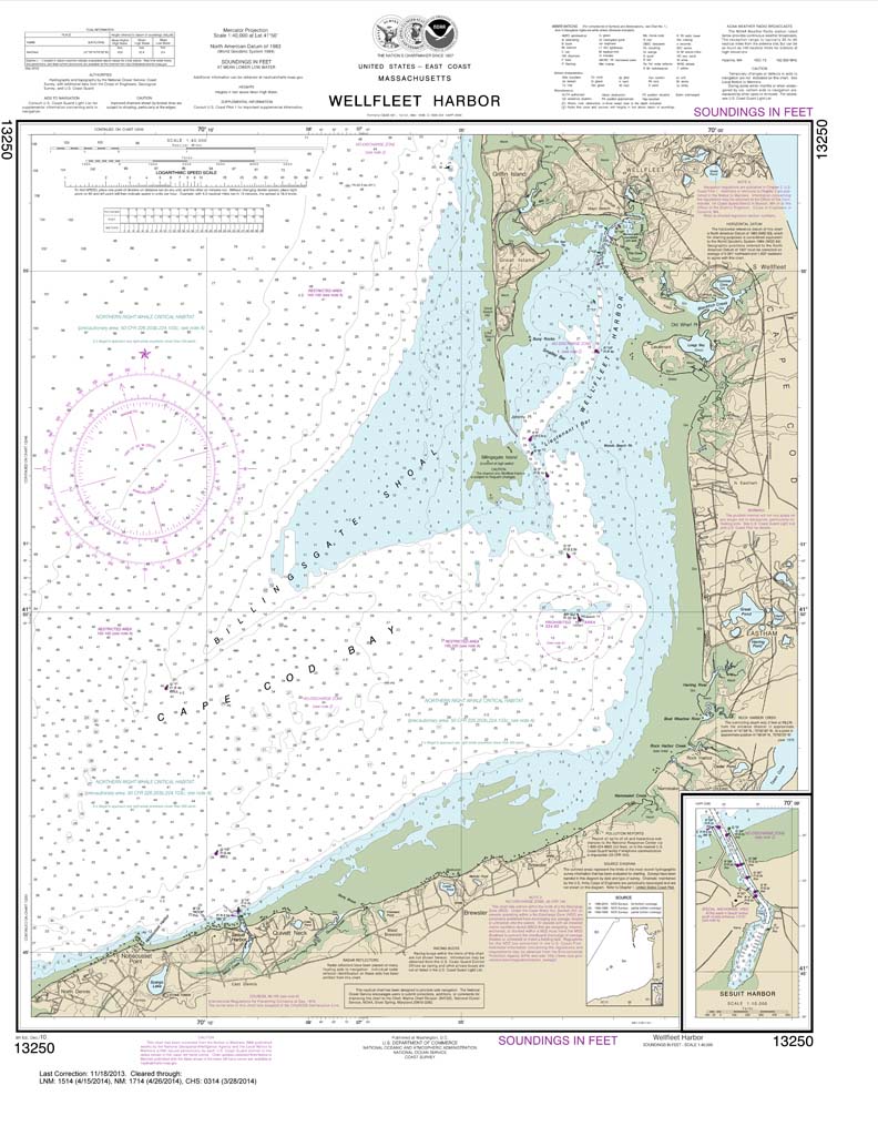 HISTORICAL NOAA Chart 13250: Wellfleet Harbor; Sesuit Harbor